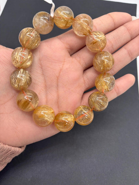 Golden Rutile Bracelet • 16.50 mm Size • Code J1 • Weight 86.2 gm - 4A Quality • Natural Rutilated Quartz Bracelet