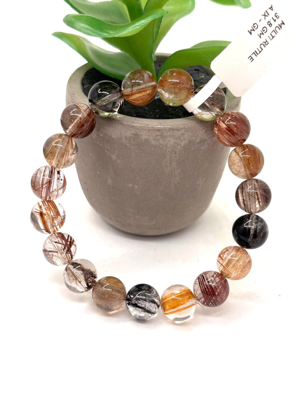Multi Rutile Bracelet • 10.80 mm Size • Code #M9• AAA Quality •Weight 32.2 gm. Natural Rutilated Quartz Bracelet
