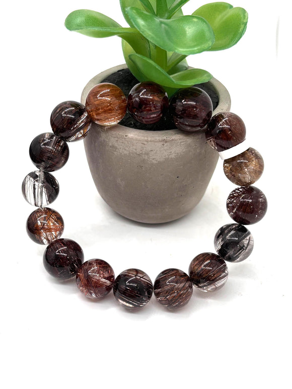 Multi Rutile Bracelet • 14 mm Size • Code #M14• AAA Quality •Weight 67.4 gm. Natural Rutilated Quartz Bracelet