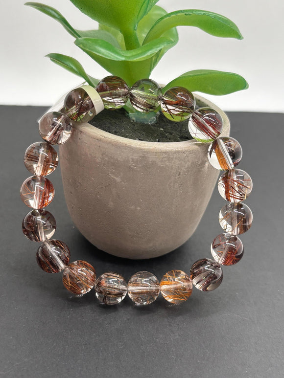 Multi Rutile Bracelet • 10.50 mm Size • Code #M8• AAA Quality •Weight 32.4 gm. Natural Rutilated Quartz Bracelet