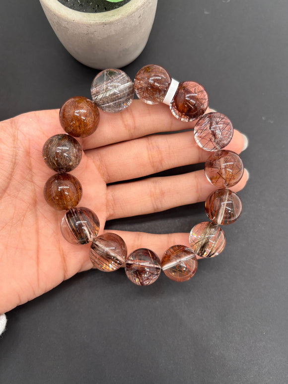 Multi Rutile Bracelet • 16 mm Size • Code #M16• AAA Quality •Weight 87.8 gm. Natural Rutilated Quartz Bracelet