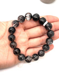Black Rutile Bracelet • 12 mm Size • Code #BK-1 • AAAA Quality • 7.5 Inch Length • Natural Rutilated Quartz • Rutile Round Bracelet