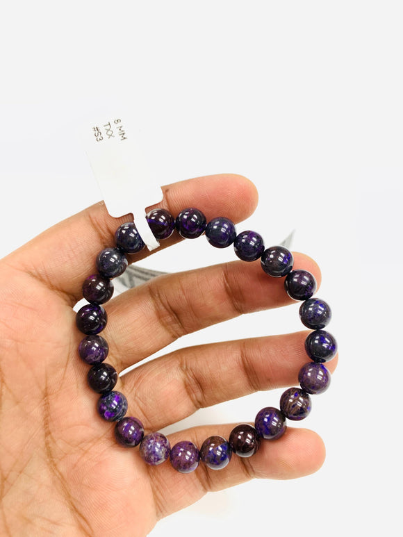 Sugulite Bracelet 8 mm Size • Code #S3 • AAA Quality • Sugulite Round Bracelet 7.5 Inch Length • Natural Sugulite - Purple Color