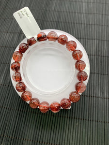 Red Rutile Round Bracelet • 10 mm Size • Code #A12 • AAA Quality • Natural Rutilated Quartz Bracelet