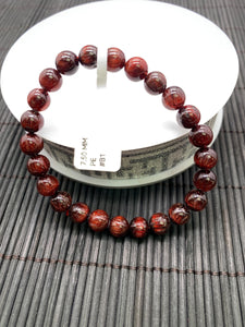 Red Rutile Round Bracelet • 7.50 mm Size • Code #B1 • AA Quality • Natural Rutilated Quartz Bracelet