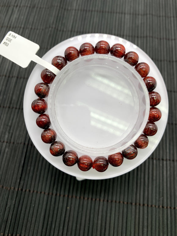 Red Rutile Round Bracelet • 8 mm Size • Code #B3 • AA Quality • Natural Rutilated Quartz Bracelet