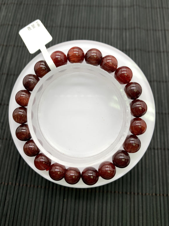 Red Rutile Round Bracelet • 9 mm Size • Code #B7 • AA Quality • Natural Rutilated Quartz Bracelet