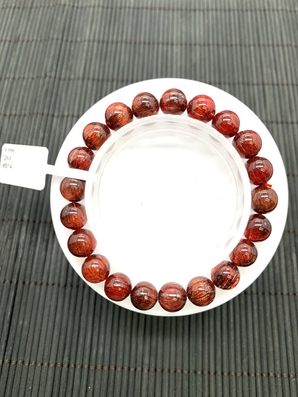 Red Rutile Round Bracelet • 9 mm Size • Code #B14 • AA Quality • Natural Rutilated Quartz Bracelet