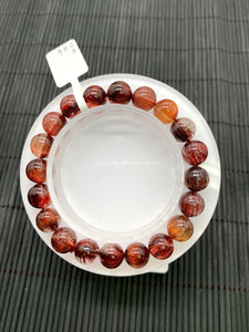 Red Rutile Round Bracelet • 9.50 mm Size • Code #B17 • AA Quality • Natural Rutilated Quartz Bracelet