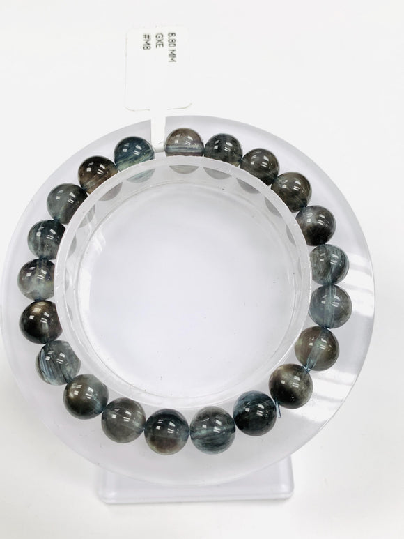 Moss Aquamarine Bracelet • 8.80 mm Size • Code M8 • AAAA Quality • Natural Aquamarine Round Bracelet