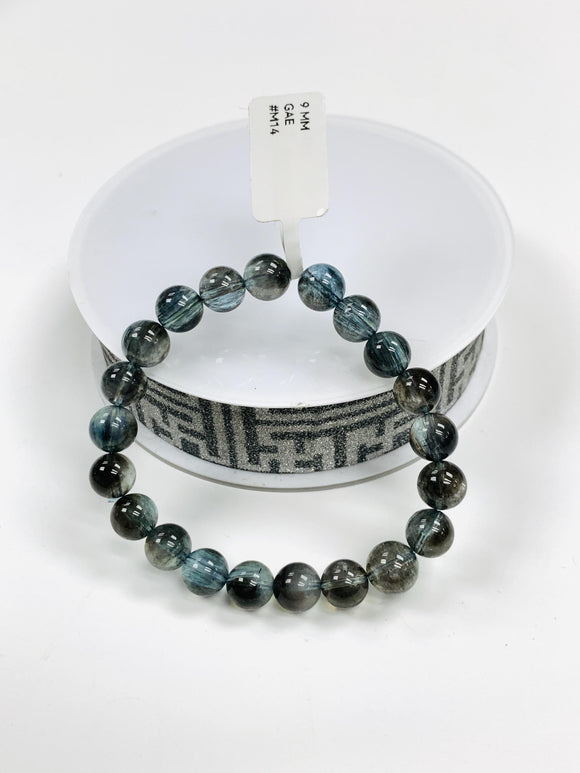 Moss Aquamarine Bracelet • 9 mm Size • Code M14 • AAAA Quality • Natural Aquamarine Round Bracelet
