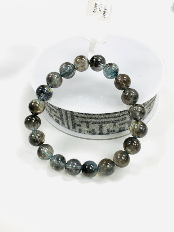 Moss Aquamarine Bracelet • 9.5 mm Size • Code M16 • AAAA Quality • Natural Aquamarine Round Bracelet