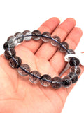 Blue Rutile Bracelet • 10.50 mm Size • Code #B6 • AAAA Quality • Weight 31.8 gm • Natural Rutilated Quartz • Rutile Round Bracelet