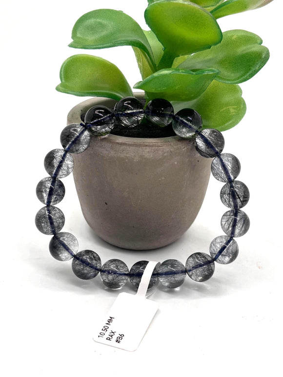 Blue Rutile Bracelet • 10.50 mm Size • Code #B6 • AAAA Quality • Weight 31.8 gm • Natural Rutilated Quartz • Rutile Round Bracelet