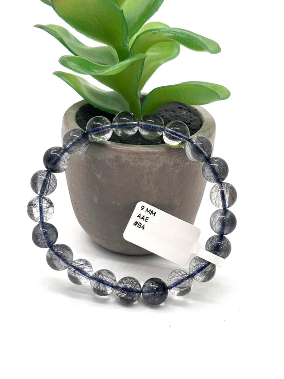 Blue Rutile Bracelet • 9 mm Size • Code #B4 • AAAA Quality • Weight 22.5 gm • Natural Rutilated Quartz • Rutile Round Bracelet