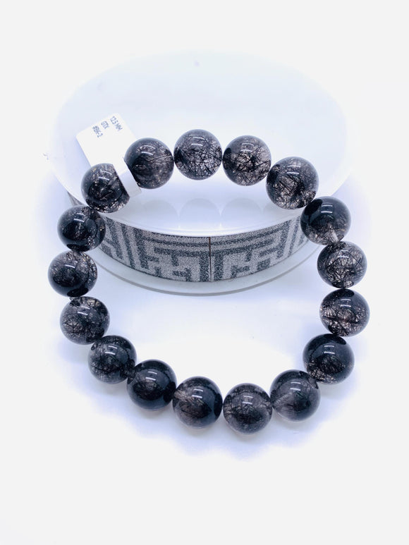 Black Rutile Bracelet 12.5 mm Size • Code #Bk2 • AAA Quality • Natural Rutilated Quartz • Rutile Round Beads Bracelet
