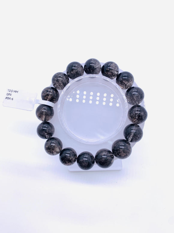 Black Rutile Bracelet 13.5 mm Size • Code #Bk6 • AAA Quality • Natural Rutilated Quartz • Rutile Round Beads Bracelet