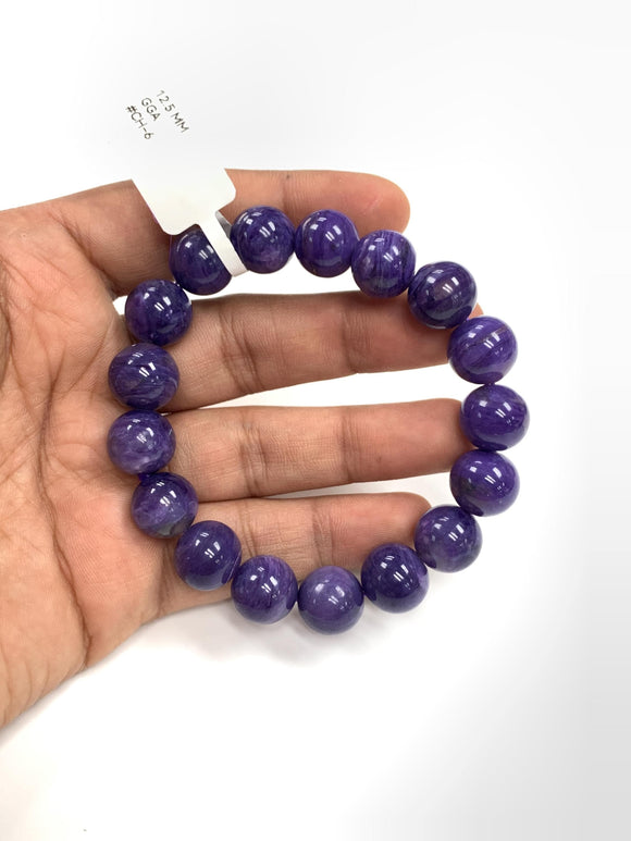 Charoite Bracelet • 12.5 mm size • Code CH-6 • Natural Charoite Round Bracelet • Charoite Jewelry