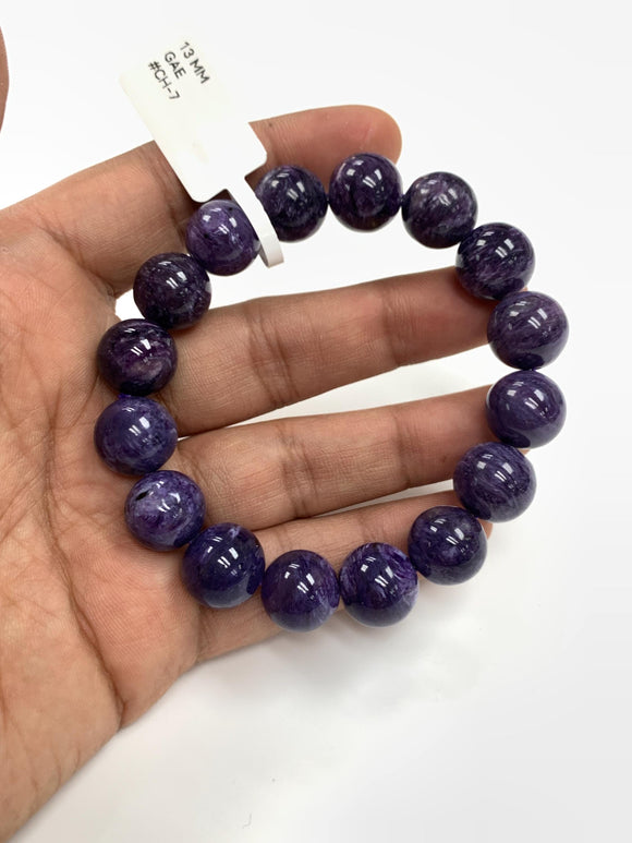 Charoite Bracelet • 13 mm size • Code CH-7 • Natural Charoite Round Bracelet • Charoite Jewelry