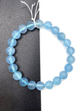 Aquamarine Bracelet • 8.5 mm Size • Code N4 • AAA Quality • Weight 18.9 gm • 7.5 Inch Length • Stretch Bracelet • Aquamarine Round Bracelet