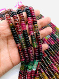 Tourmaline Roundel Beads 8 mm 7mm 6 mm size - AAA Quality - 40 cm Length - Natural Tourmaline Rondelle Beads