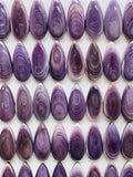 8x18 mm Wampum Quahog Shell Pear Cabs • Pack of 2 Pcs • AAA Quality • Natural Wampum Shell Cabochon • Flat Back