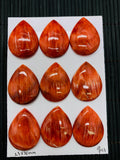 Spiny Oyster Shell Pear Cabs • 23X30 mm Size • Pack of 1 Pc • AAA Quality • Natural Shell Cabochon • Orange/ Red Color
