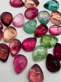 Tourmaline Pear 9X7MM Cabochon ,Tourmaline gemstone loose cabs , Multi Tourmaline cabs . origin Congo mines.