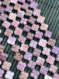 Wampum Quahog 4 Pearl Flower Beads • 8 mm Size • Both Side Carving • 40 cm length • AAA Quality • Purple Color