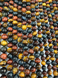6 8 10 12 mm Tiger Eye Round Beads 40 cm Length AAA quality - Natural Red Blue Yellow Tiger Eye Beads - Mix Color Tiger Eye