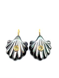 Natural Shell Carving Charm 16x16 mm Size - 925 Silver and gold plating- Shell Pendant- Silver pendant with 1 inlay gemstone