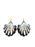 Natural Shell Carving Charm 16x16 mm Size - 925 Silver and gold plating- Shell Pendant- Silver pendant with 1 inlay gemstone