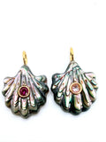 Natural Shell Carving Charm 16x16 mm Size - 925 Silver and gold plating- Shell Pendant- Silver pendant with 1 inlay gemstone