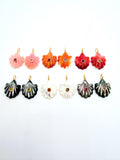 Natural Shell Carving Charm 16x16 mm Size - 925 Silver and gold plating- Shell Pendant- Silver pendant with 1 inlay gemstone