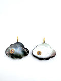 Natural Shell Charm Cloud Shape 25x18 mm Size - 925 Silver and gold plating- Shell Pendant- Silver pendant with 1 inlay gemstone