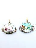 Natural Shell Charm Cloud Shape 25x18 mm Size - 925 Silver and gold plating- Shell Pendant- Silver pendant with 1 inlay gemstone