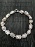 Freshwater Pearl Baroque Necklace - AAA Quality - Size Approx 15-17X22-25 MM, 925 silver clasp- Hand knotted Necklace