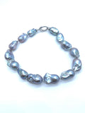 Freshwater Pearl Baroque Necklace - Grey Color Necklace , AAA Quality - Size Approx 15-17X22-25 MM, 925 silver clasp, hand knotted