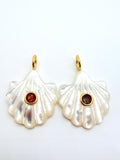 Natural Shell Carving Charm 16x16 mm Size - 925 Silver and gold plating- Shell Pendant- Silver pendant with 1 inlay gemstone