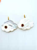 Natural Shell Charm Cloud Shape 25x18 mm Size - 925 Silver and gold plating- Shell Pendant- Silver pendant with 1 inlay gemstone