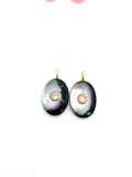 Natural Shell Charm Oval Shape 13x18 mm Size - 925 Silver and gold plating- Shell Pendant- Silver pendant with 1 inlay gemstone