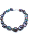 Freshwater Pearl Baroque Necklace - Peacock Color Necklace , AAA Quality - Size Approx 15-17X22-25 MM, 925 silver clasp, hand knotted