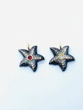 20x20 mm Natural Shell Starfish Charm Carving Sealife - 925 Silver and gold plating- Shell Pendant- Silver pendant with inlay gemstone