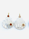 22X22 mm Natural Shell Charm Carving Fancy Shape - 925 Silver and gold plating- ShellPendant- Silver pendant with 2 inlay gemstone