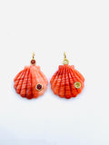 22X22 mm Natural Shell Charm Carving Fancy Shape - 925 Silver and gold plating- ShellPendant- Silver pendant with 2 inlay gemstone