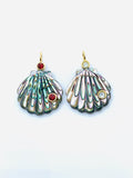 22X22 mm Natural Shell Charm Carving Fancy Shape - 925 Silver and gold plating- ShellPendant- Silver pendant with 2 inlay gemstone