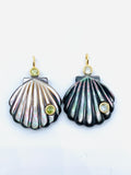 22X22 mm Natural Shell Charm Carving Fancy Shape - 925 Silver and gold plating- ShellPendant- Silver pendant with 2 inlay gemstone