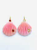22X22 mm Natural Shell Charm Carving Fancy Shape - 925 Silver and gold plating- ShellPendant- Silver pendant with 2 inlay gemstone