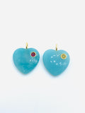 20X20 mm Gemstone Charm Puff Heart Shape - 925 Silver and gold plating- Gemstone Pendant- Silver pendant with inlay gemstone
