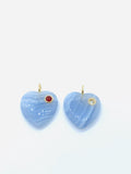 20X20 mm Gemstone Charm Puff Heart Shape - 925 Silver and gold plating- Gemstone Pendant- Silver pendant with inlay gemstone